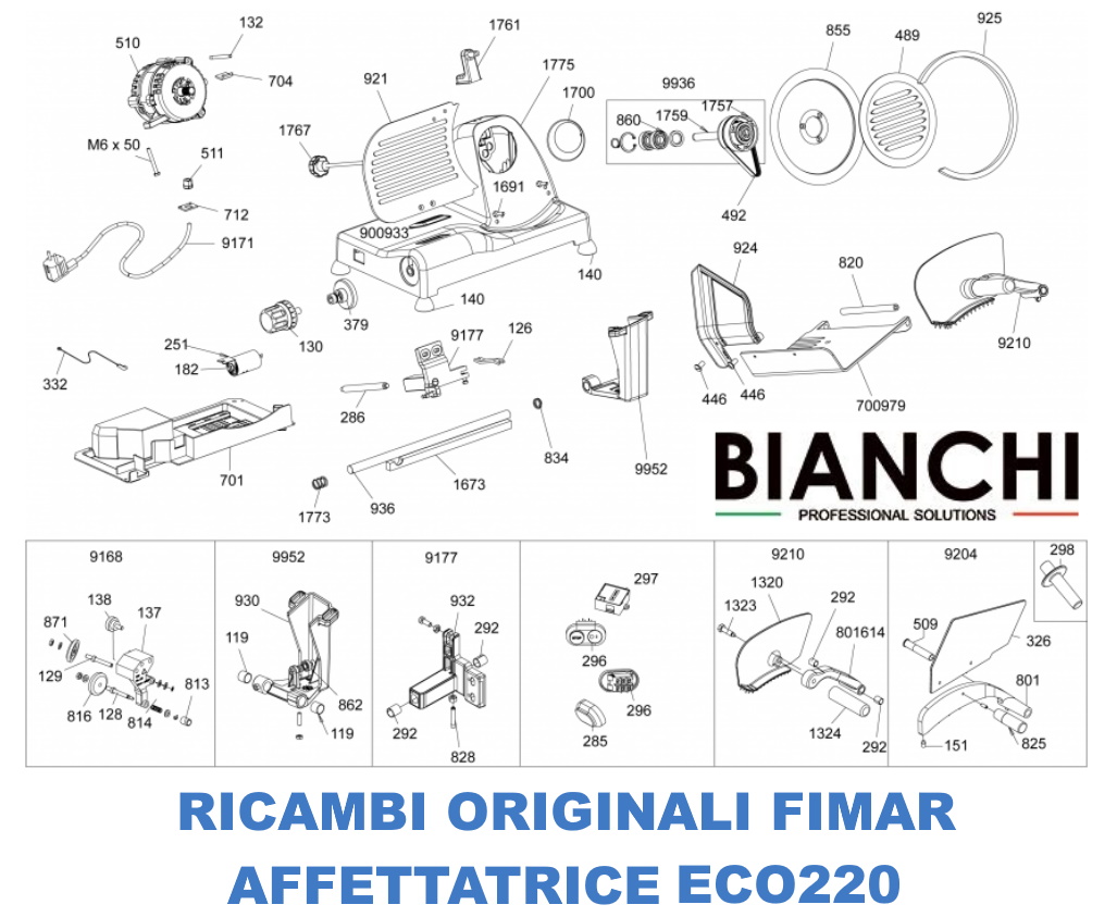 Esploso ricambi per Affettatrici  Fimar ECO220